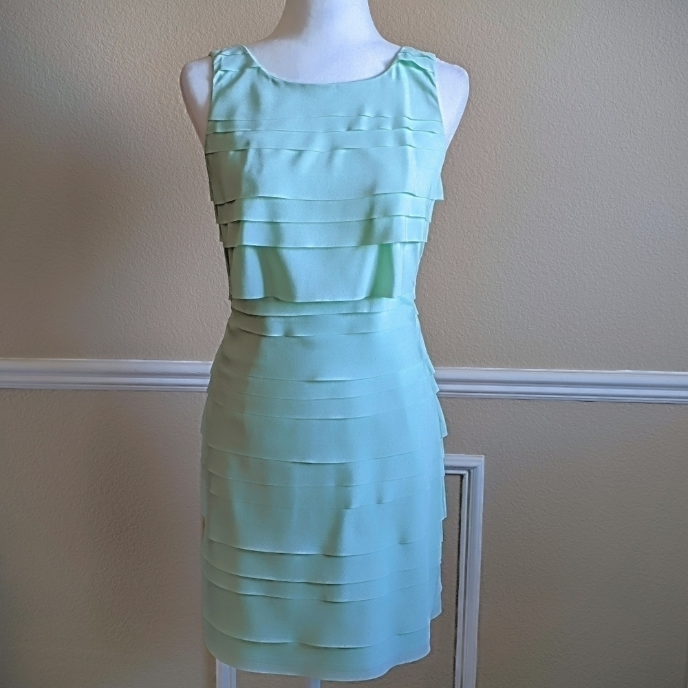 Elegant Mint Tiered Modest Sleeveless Dress by Gianni Bini - Picture 1 of 4